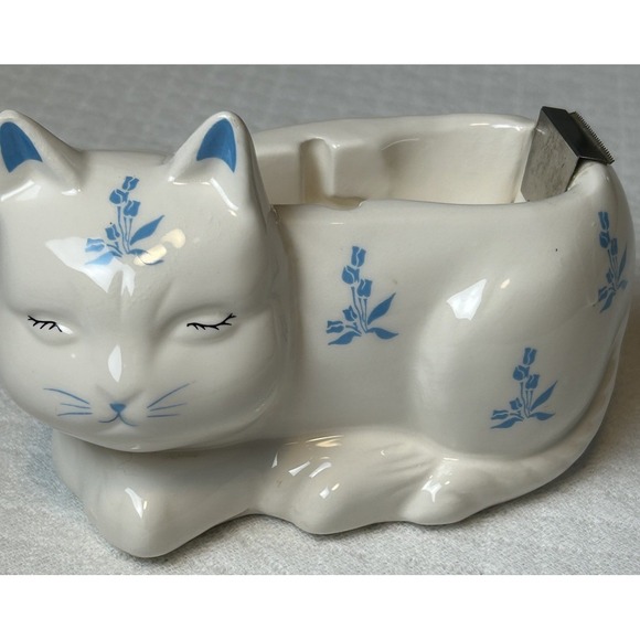 Vintage Ceramic 1940-1970's Sleeping Kitty Cat Tape Dispenser Made In Taiwan ROC - Picture 8 of 9